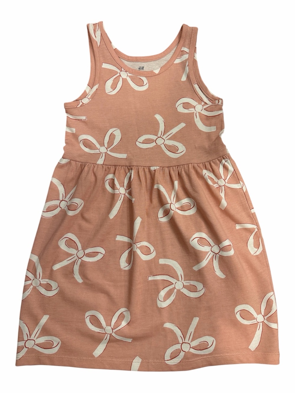 H&M Ladybug Girls' Powder Pink Bow-Print Tank Dress Sz 3/4T